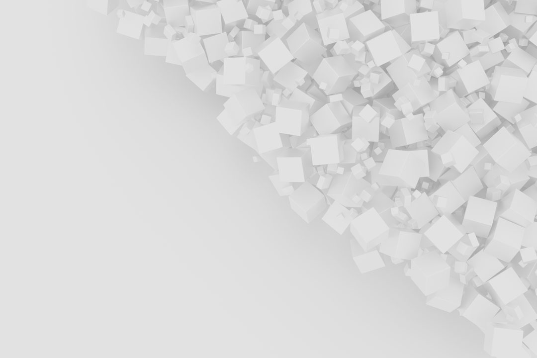 Abstract render of white crystalline cubes, echoing the crystal habit of hexamine